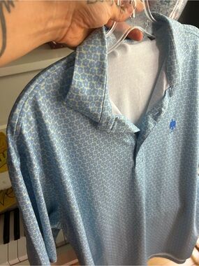 Turtleson Blue Floral Performance Polo Golf Shirt Men’s Large Short Sleeve